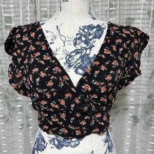 Xhilaration Orange Puff Sleeve Crop Blouse